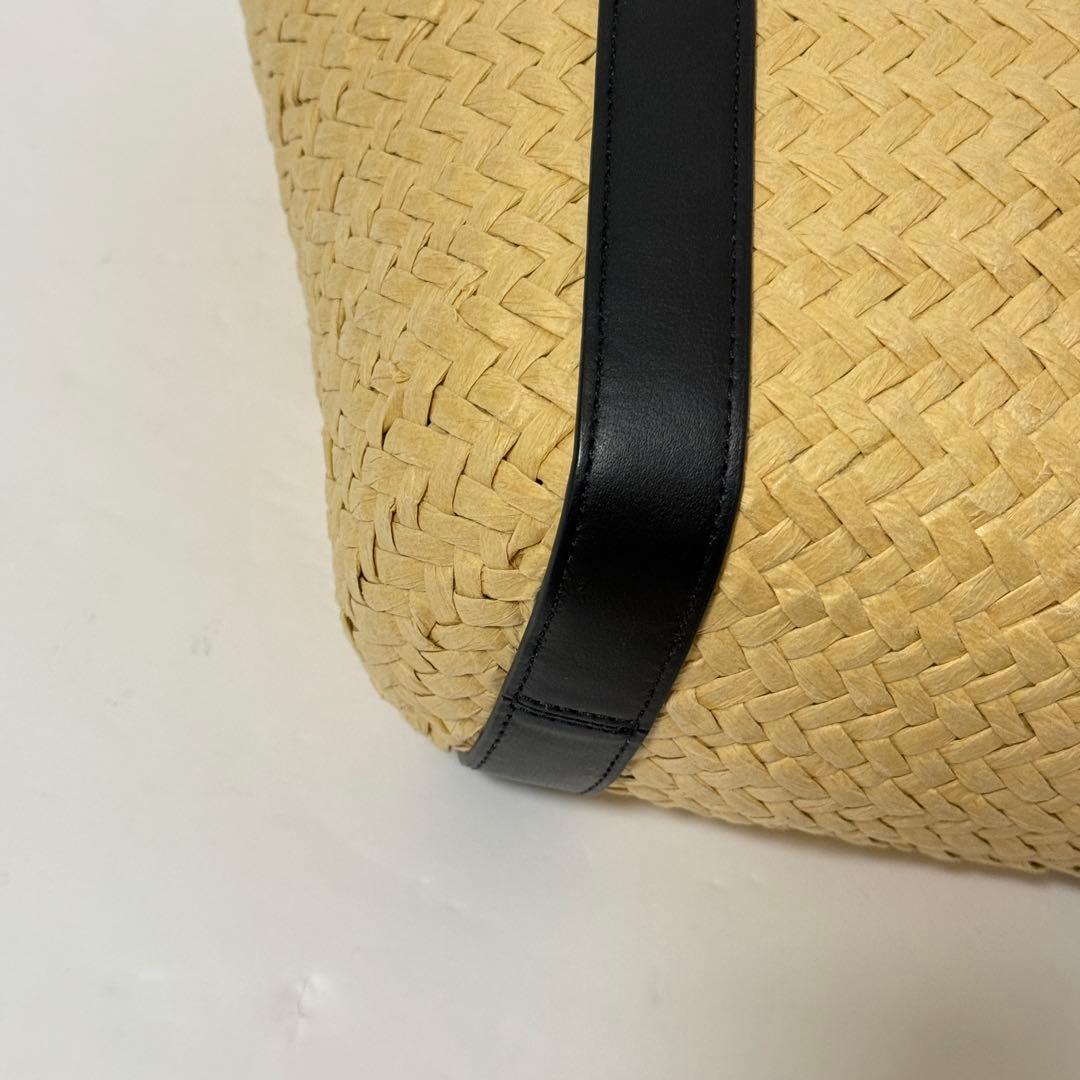 コーチ かごバッグ C金具 肩掛け可能 ストロー×レザー ブラック