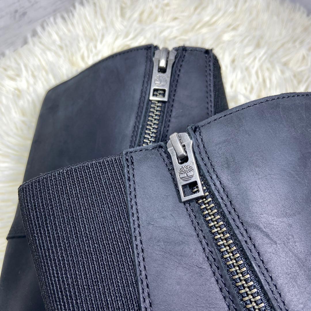 美品✨ティンバーランド レザーロングブーツ サイドジップ ウォータープルーフ 黒