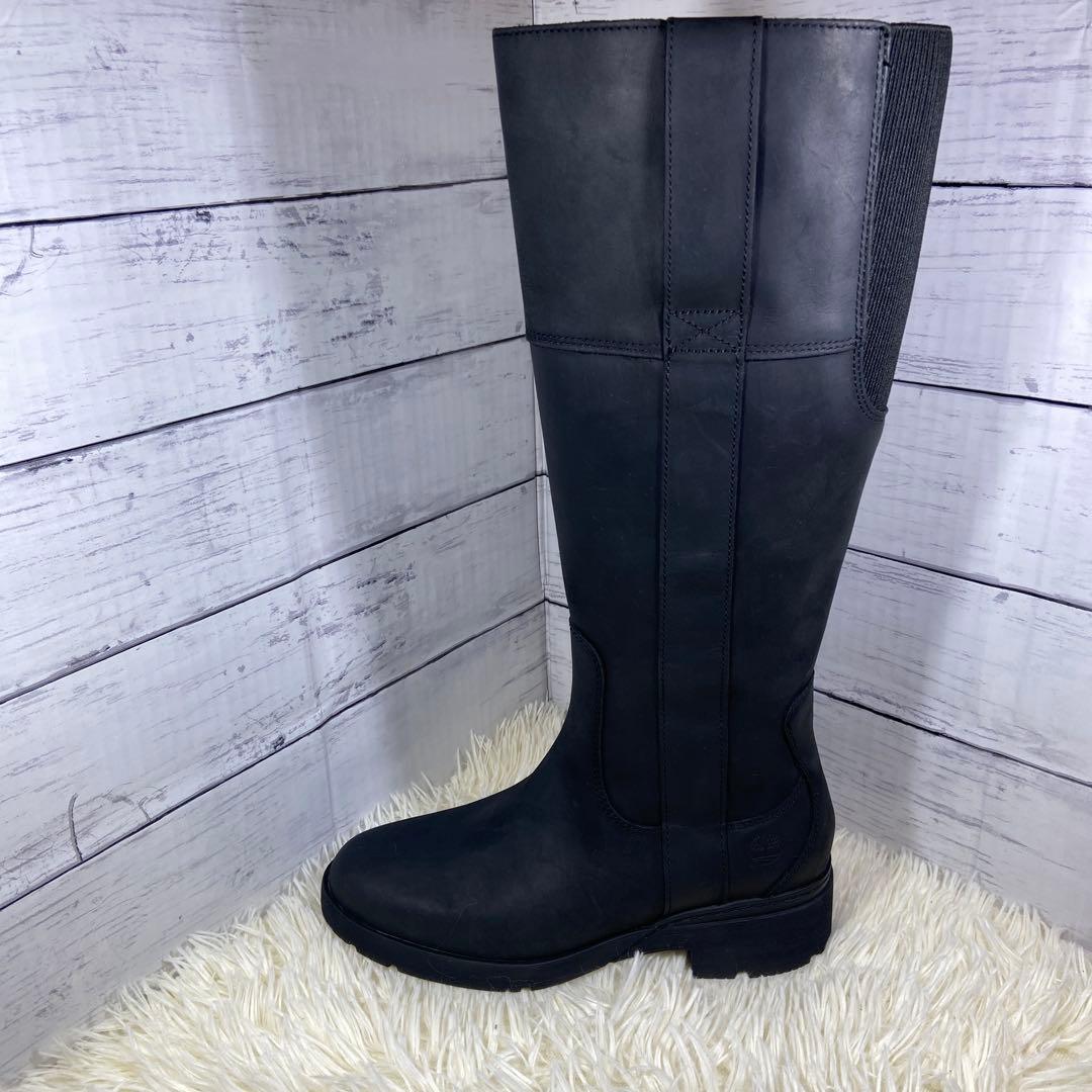 美品✨ティンバーランド レザーロングブーツ サイドジップ ウォータープルーフ 黒