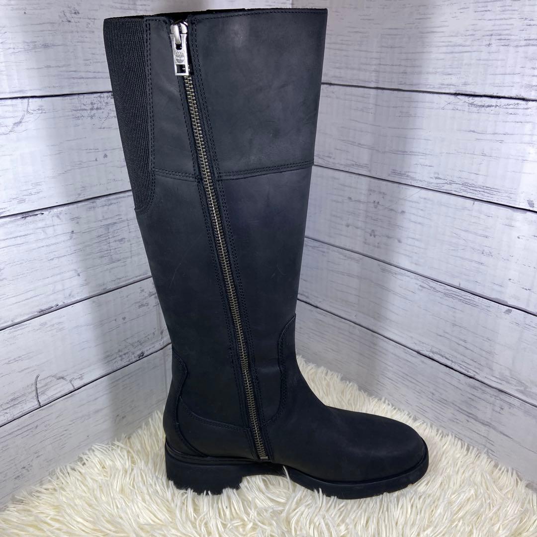 美品✨ティンバーランド レザーロングブーツ サイドジップ ウォータープルーフ 黒