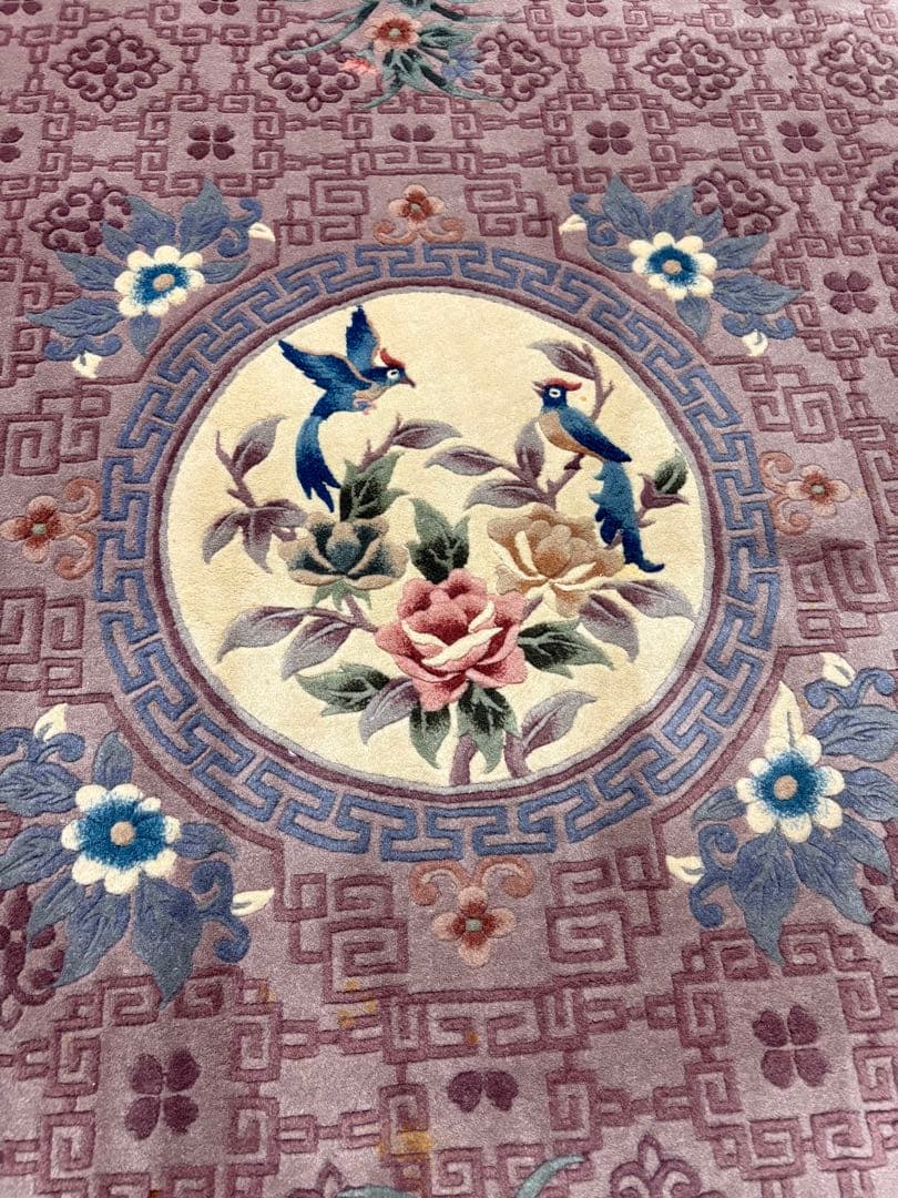 緞通　段通　絨毯　肉厚　花柄　房有　247cm× 250cm