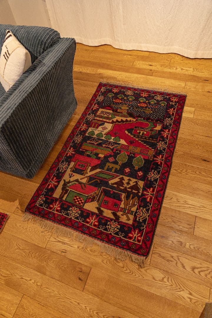 ウォーラグ ヴィンテージラグ トライバルラグ143cm×83cm ウール絨毯