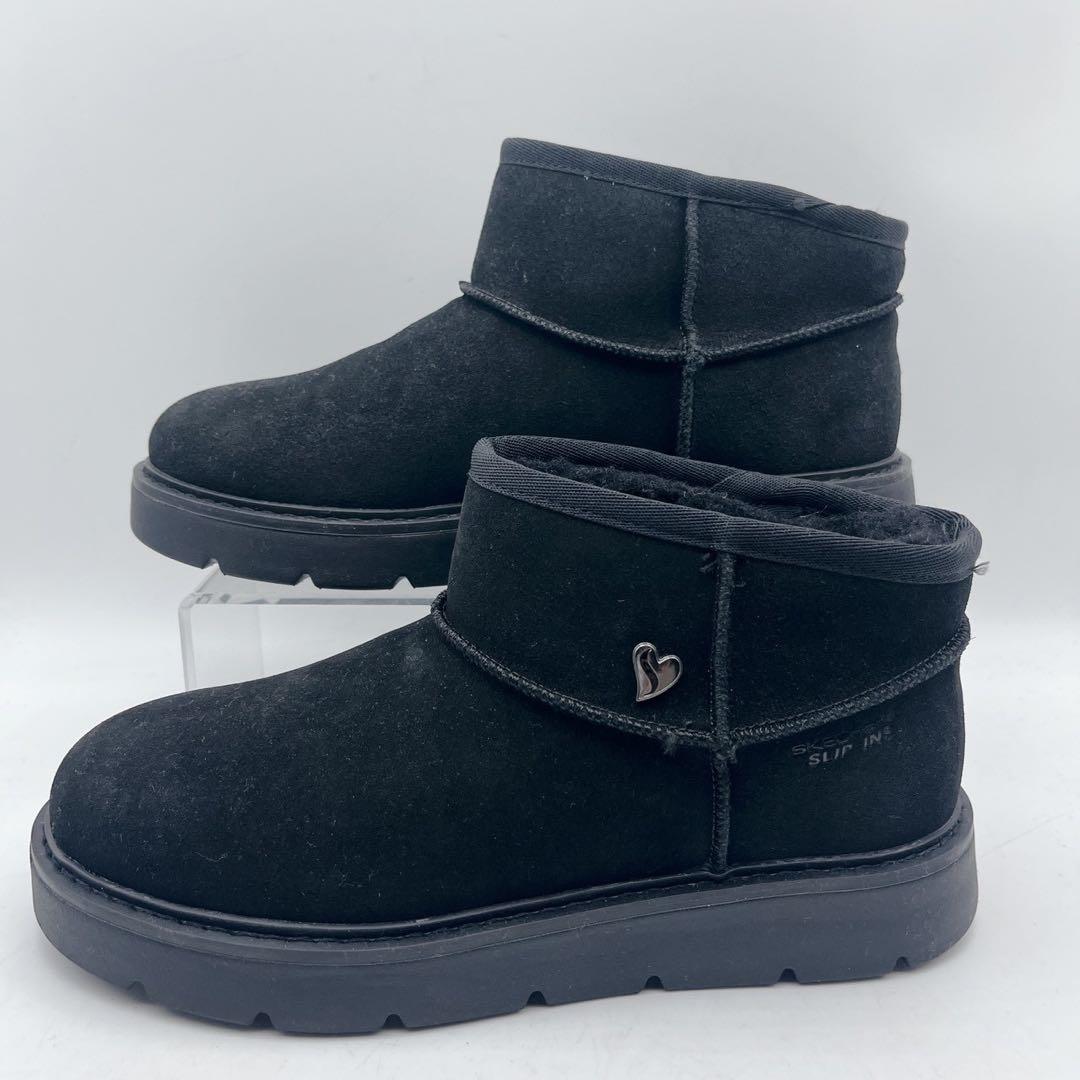 25AW 極美品✨スケッチャーズ スリップインズ ムートンブーツ 黒 ボア 23