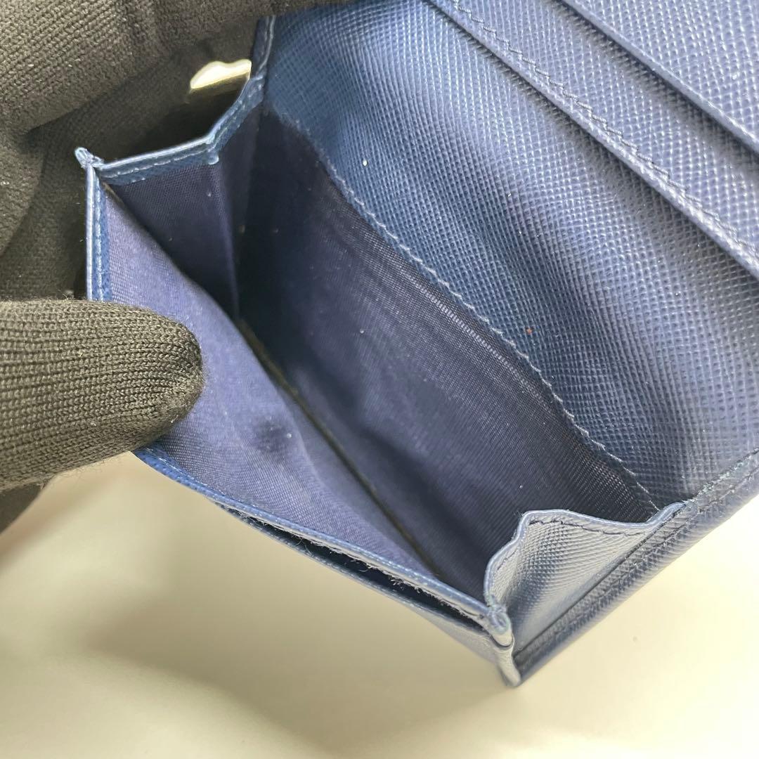 1837 PRADA プラダ 名刺入れ ブルー サフィアーノ レザー