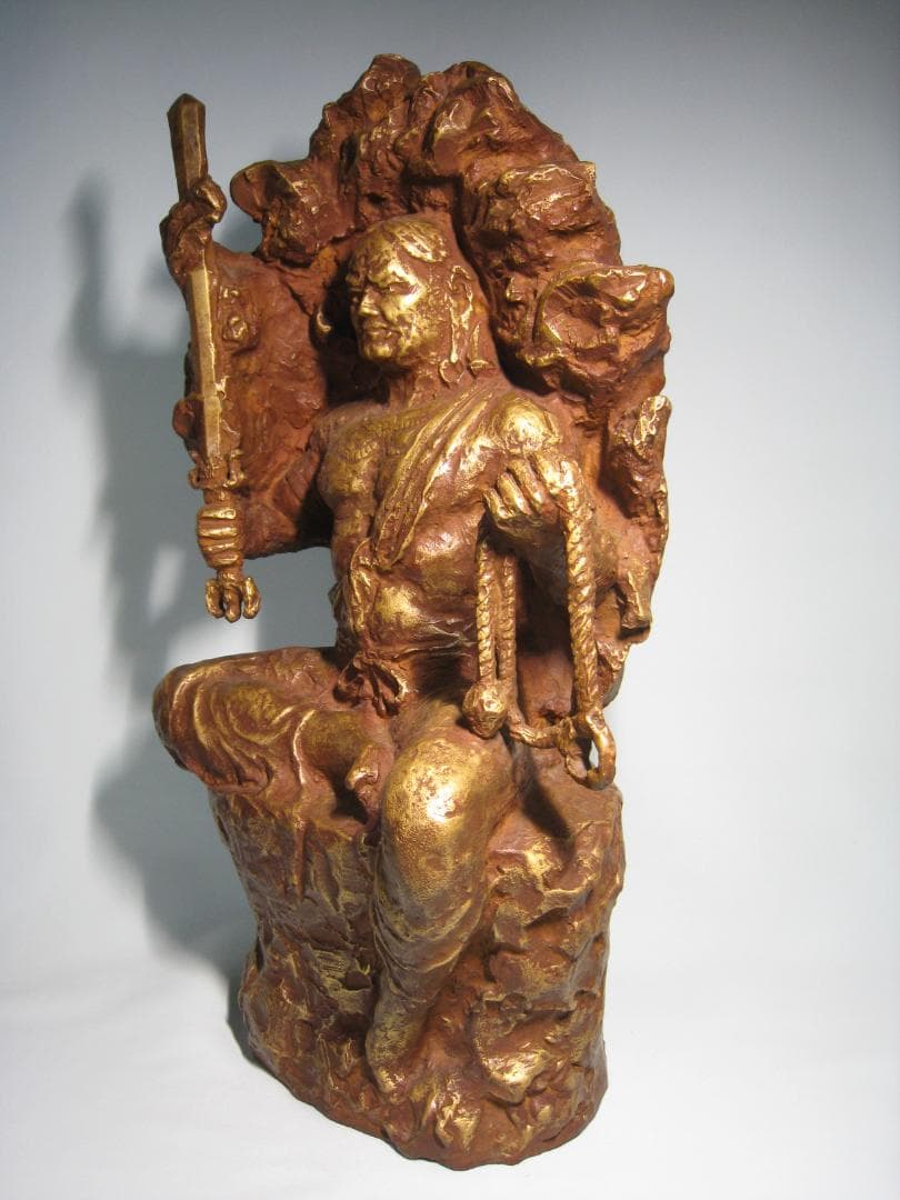 彫刻界巨匠　北村西望【不動明王　百寿　西望作】共箱　高さ約49㎝　ブロンズ製