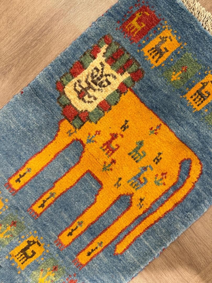 ギャッベ80x53cm ペルシャ絨毯 手織り ギャベ 玄関マットラグ 絨毯