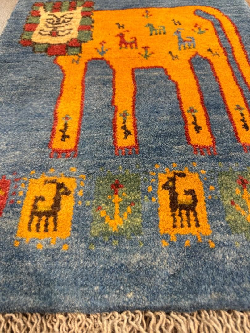 ギャッベ80x53cm ペルシャ絨毯 手織り ギャベ 玄関マットラグ 絨毯