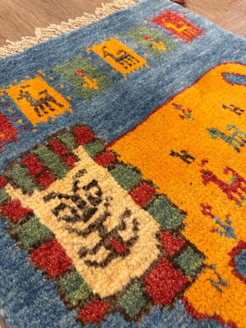 ギャッベ80x53cm ペルシャ絨毯 手織り ギャベ 玄関マットラグ 絨毯