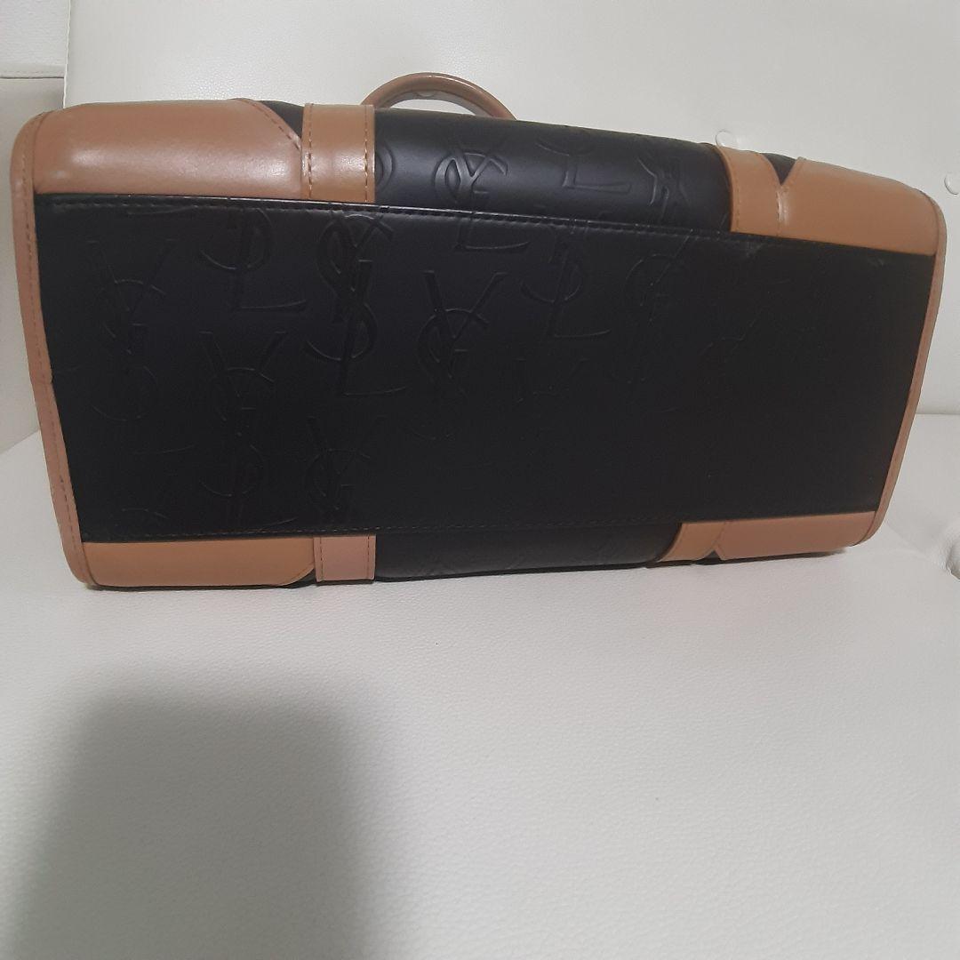 YSL エンボス加工 ハンドバッグ　イヴ・サンローラン　ミニボストン総柄　レザー
