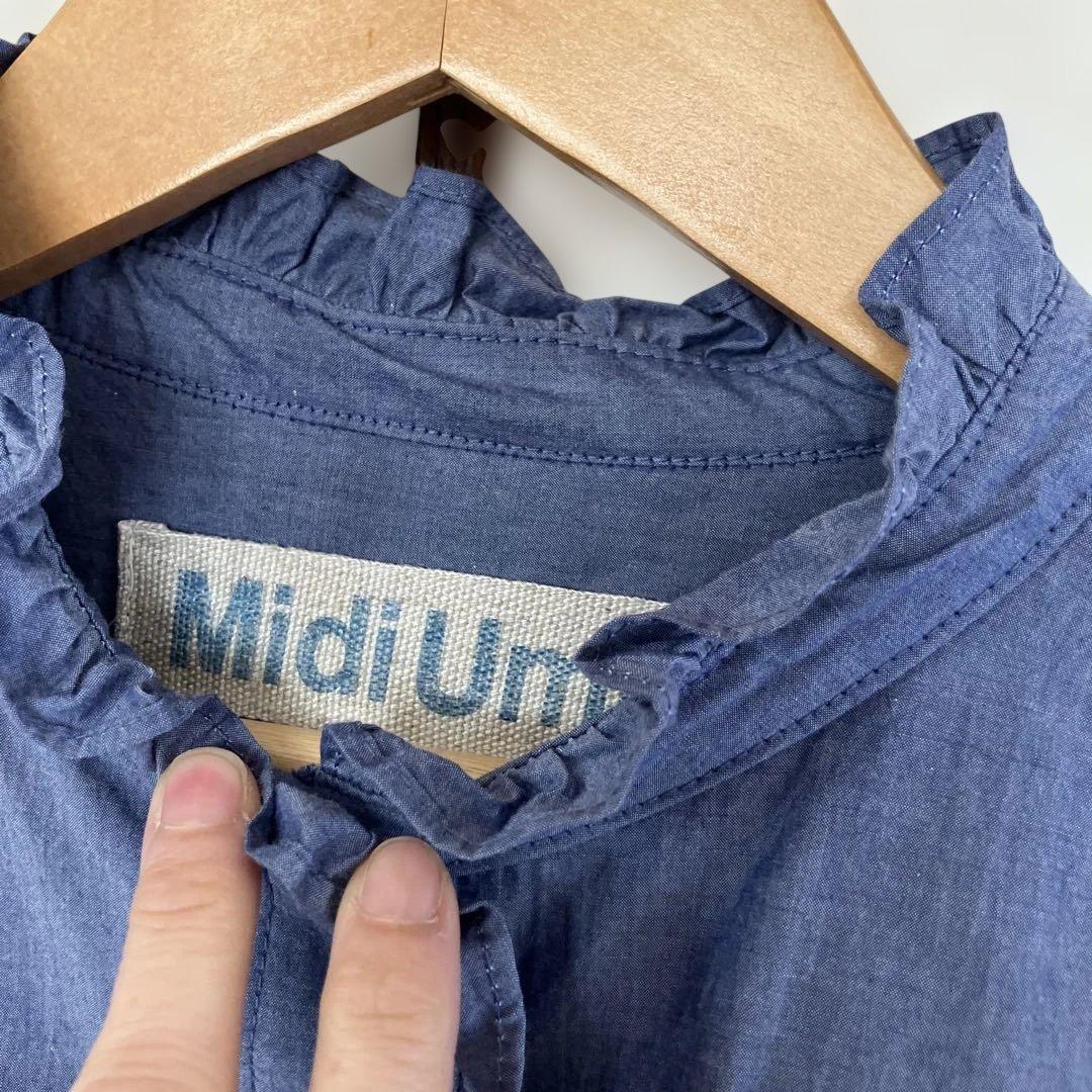 今期美品　midiumi フロントハーフ　フリルシャツ　ネイビー　ミディウミ