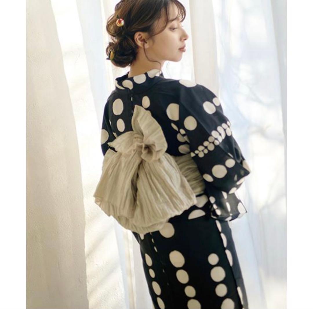 【新品・未使用】オトナ浴衣・帯セット 黒白水玉