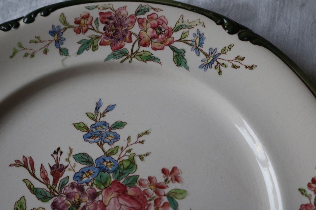 Longchamps 多彩刷り　b 薔薇リボン　プレート　フランス　アンティーク