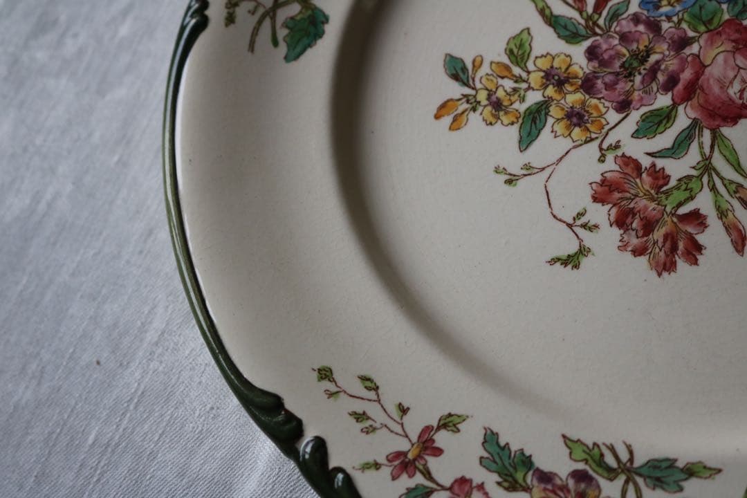 Longchamps 多彩刷り　b 薔薇リボン　プレート　フランス　アンティーク