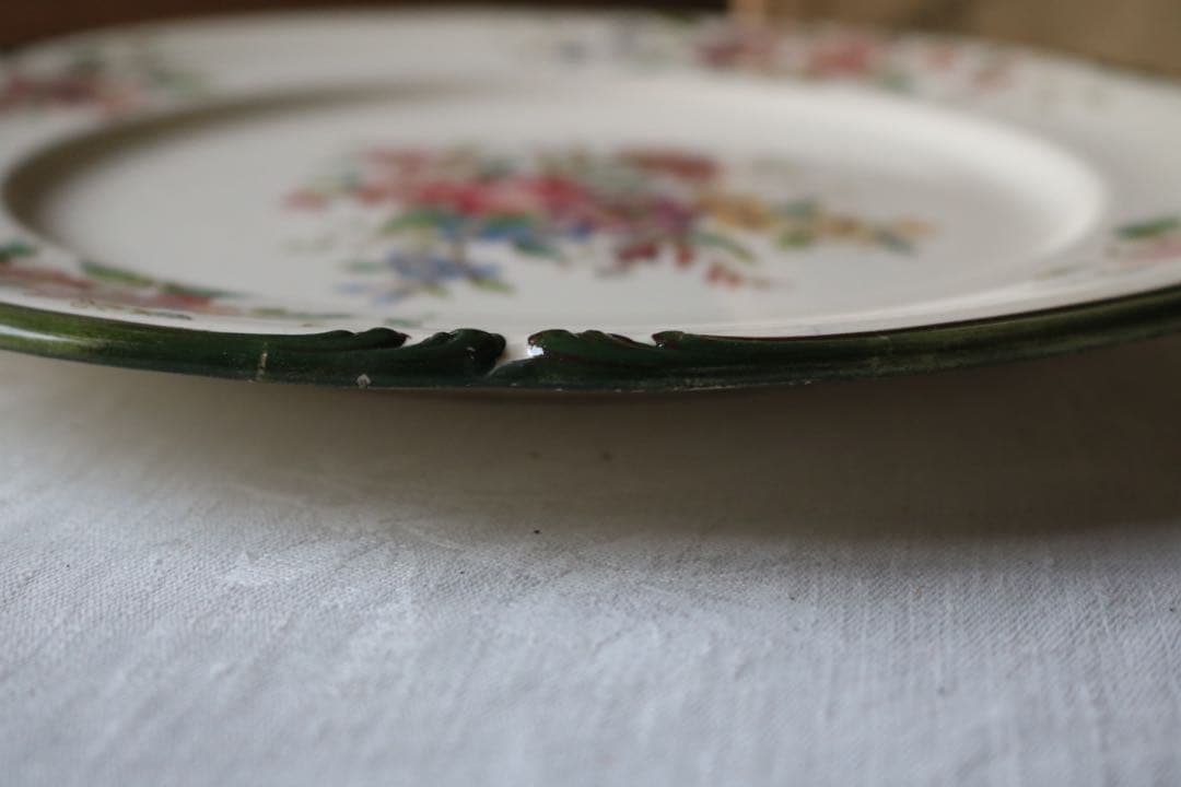 Longchamps 多彩刷り　b 薔薇リボン　プレート　フランス　アンティーク