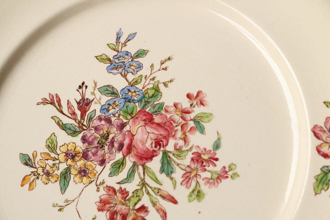 Longchamps 多彩刷り　b 薔薇リボン　プレート　フランス　アンティーク