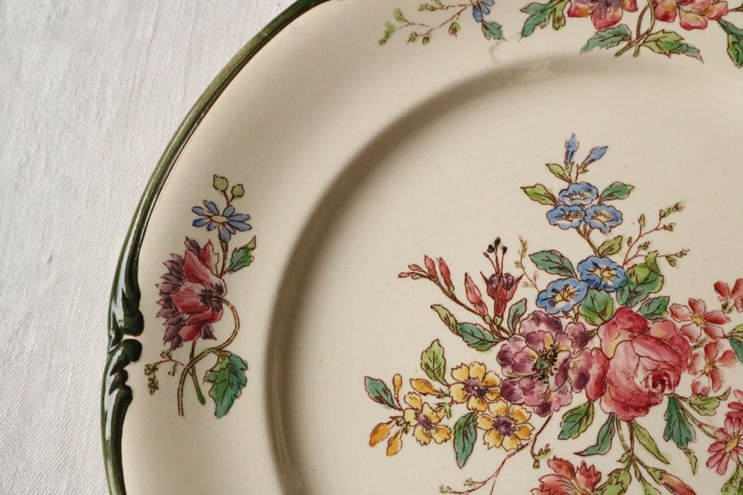 Longchamps 多彩刷り　b 薔薇リボン　プレート　フランス　アンティーク