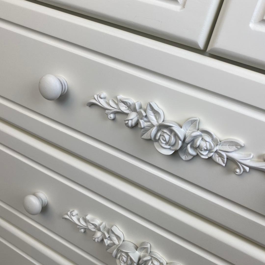 フレンチカントリー北欧調ホワイトチェスト四段五つ引き木製収納タンス飾り棚姫系