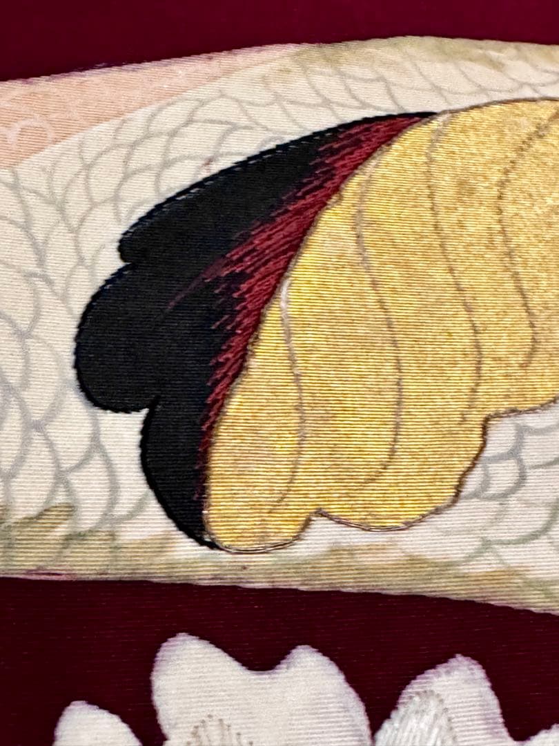 15時までの値段【美品】アンティーク帯 刺繍 塩瀬 菊 乱菊 名古屋帯 正絹