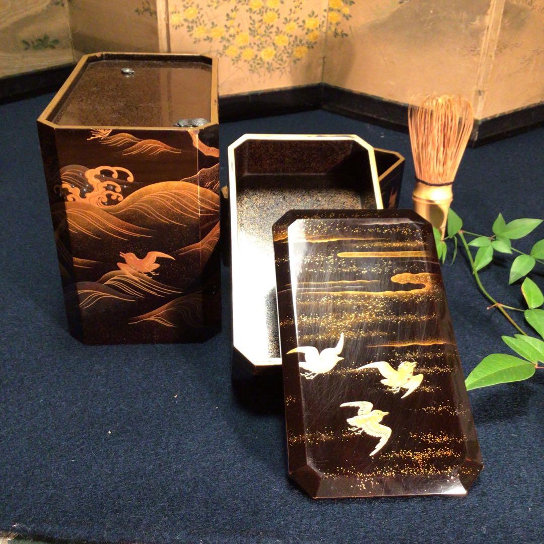 ❣️特別出品 輪島塗 肉合研出蒔絵　波に千鳥図 銀散し　野弁当 重箱