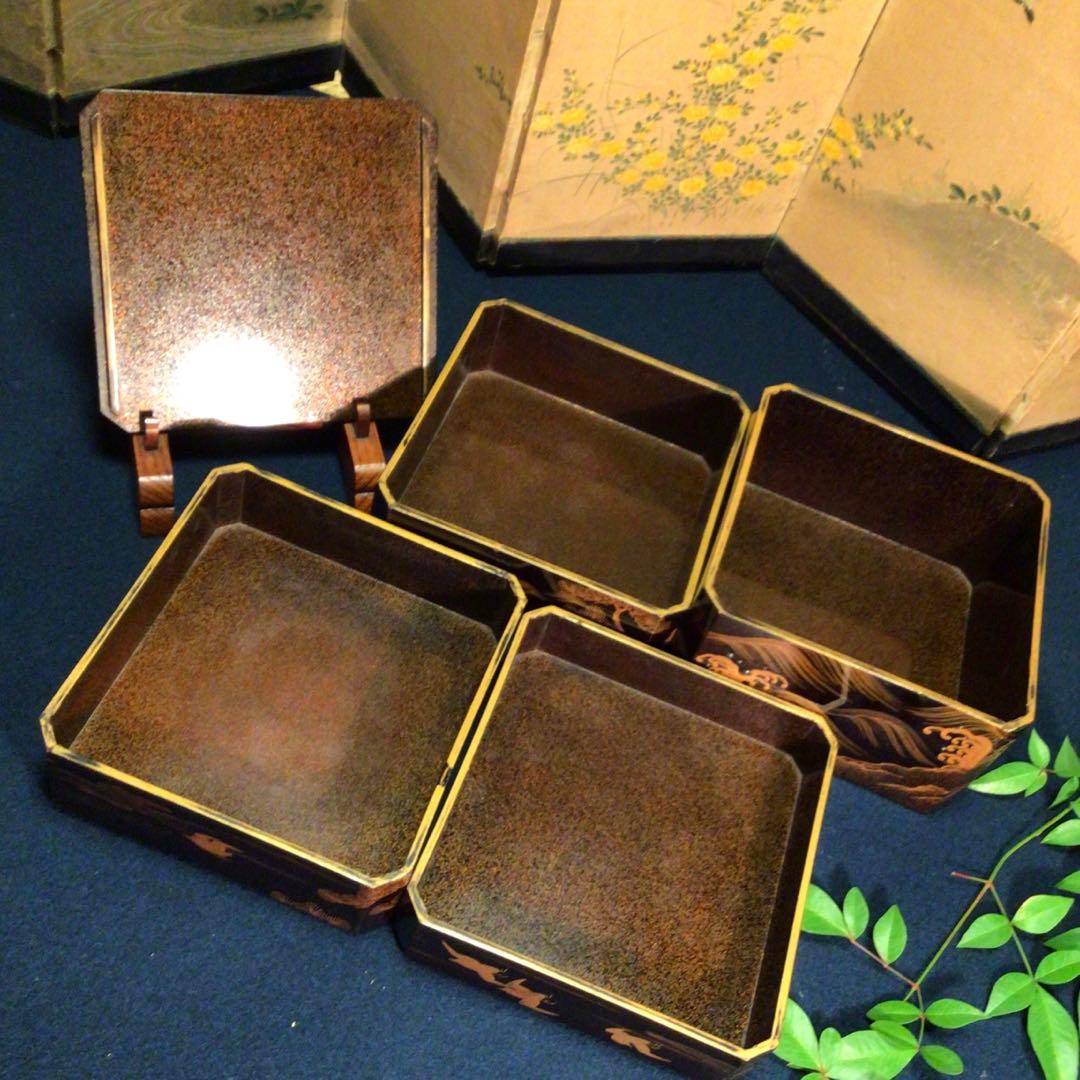 ❣️特別出品 輪島塗 肉合研出蒔絵　波に千鳥図 銀散し　野弁当 重箱