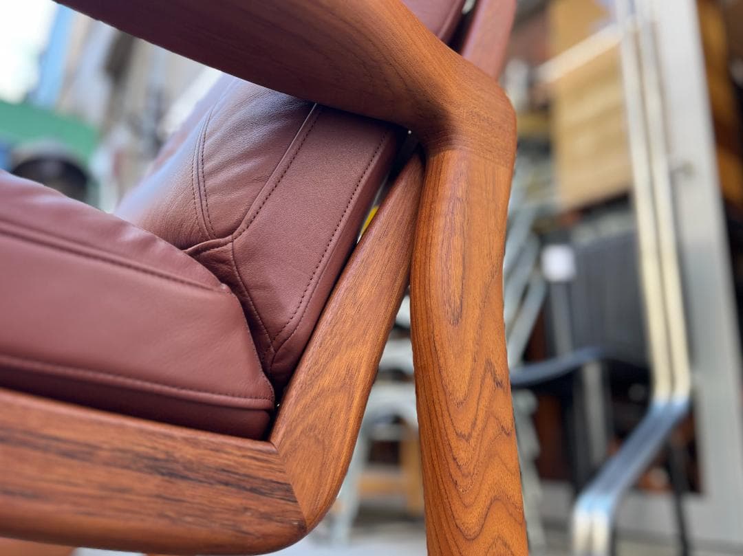 北欧ヴィンテージ☆1970s／デンマーク／1Ｐソファ／チーク材無垢／本革シート