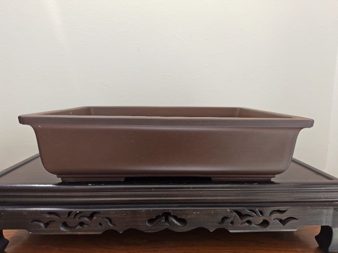 陶器製長方形盆栽鉢 大型　落款　丸四 約45.5cm×32.5cm×11.5cm