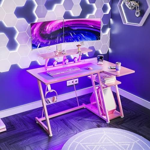 MOTPK ゲーミングデスク LEDライト付き L字デスク PCデ 新品未開封