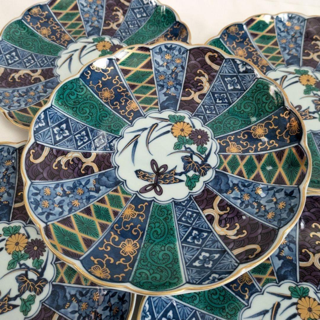 美濃焼 翔山 金彩錦絵 菊割皿 銘々皿 5枚セット しょうざん 第一陶器