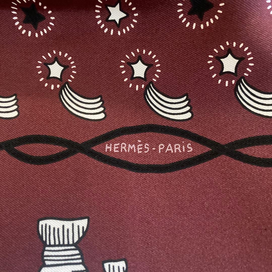 HERMES バーガンディ シルク スカーフ