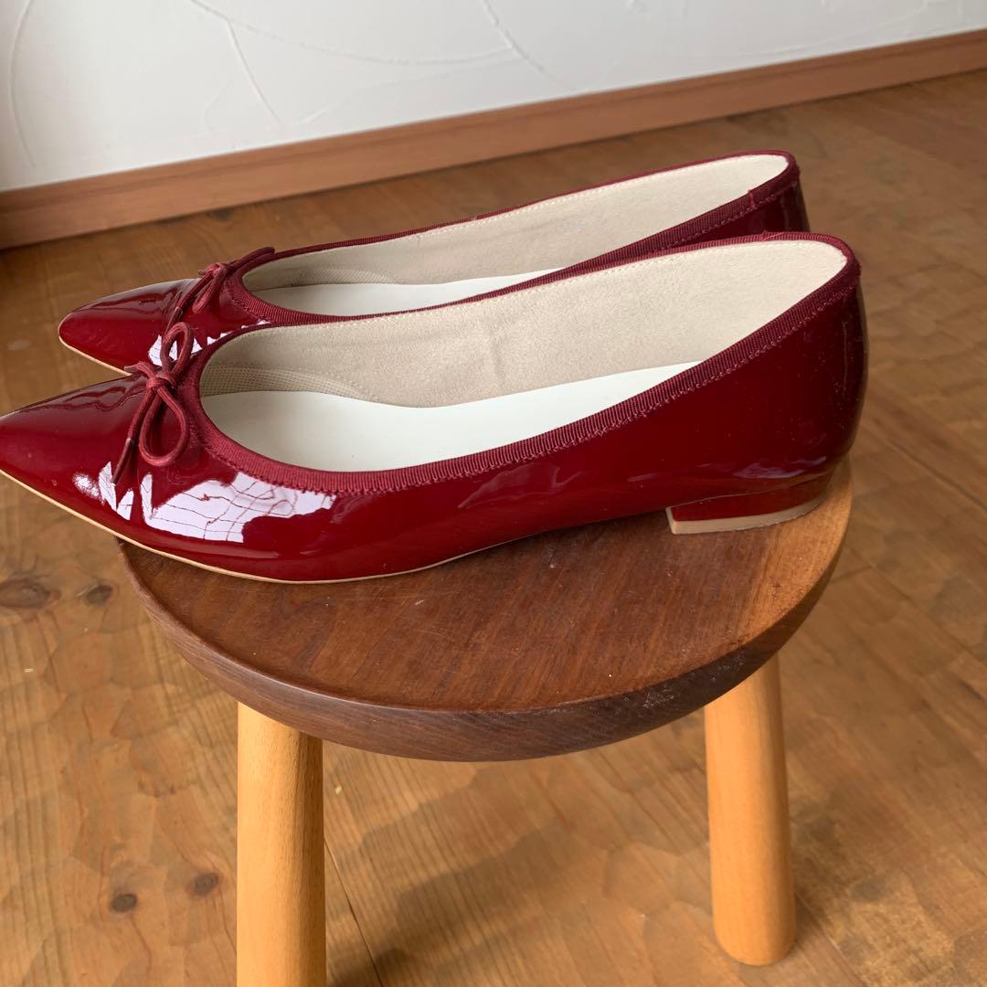 888DIANA ワインレッド ポインテッドトゥ フラットシューズ25cm
