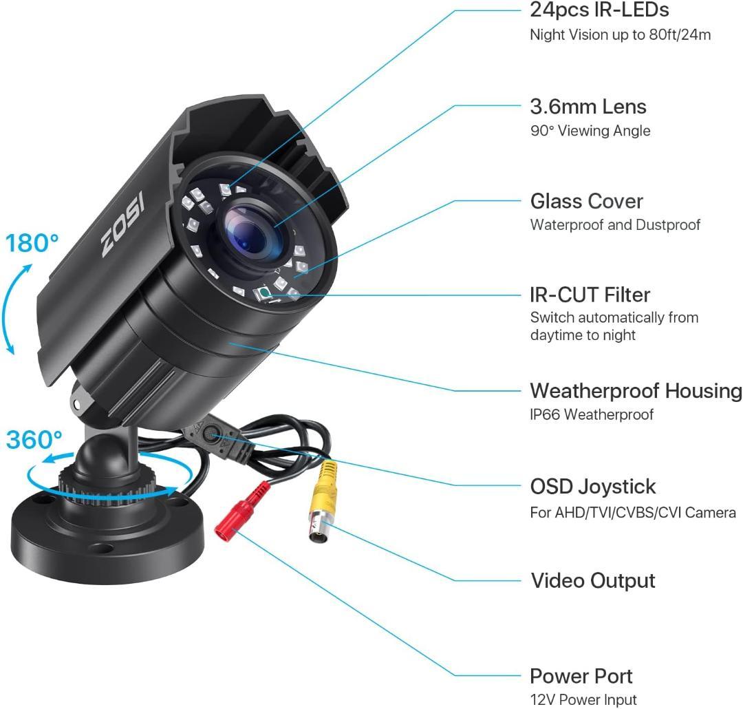 防犯カメラ 1080P 230万画素 広範囲撮影 赤外線24個 宅内外設置可