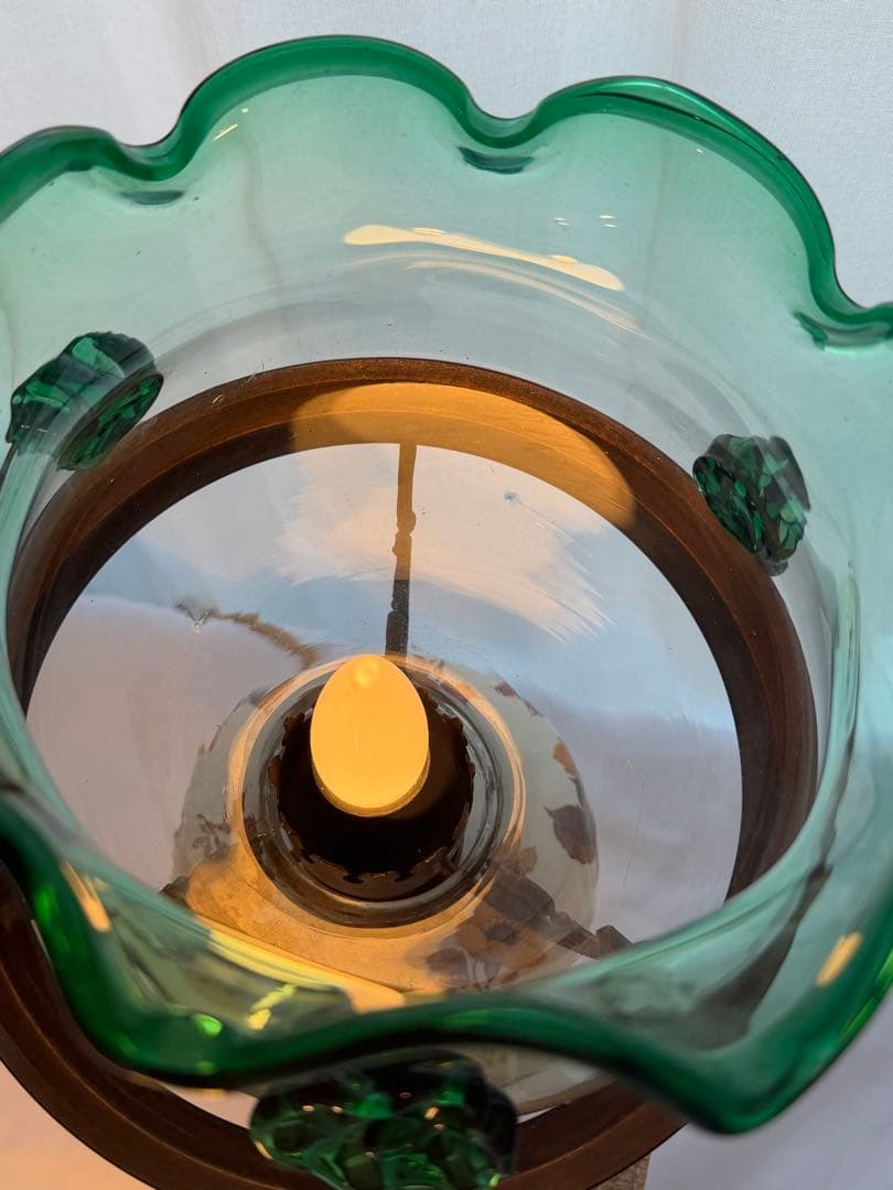 ビンテージ フラワーモチーフ ランプ テーブル 昭和レトロ ガラス 陶器