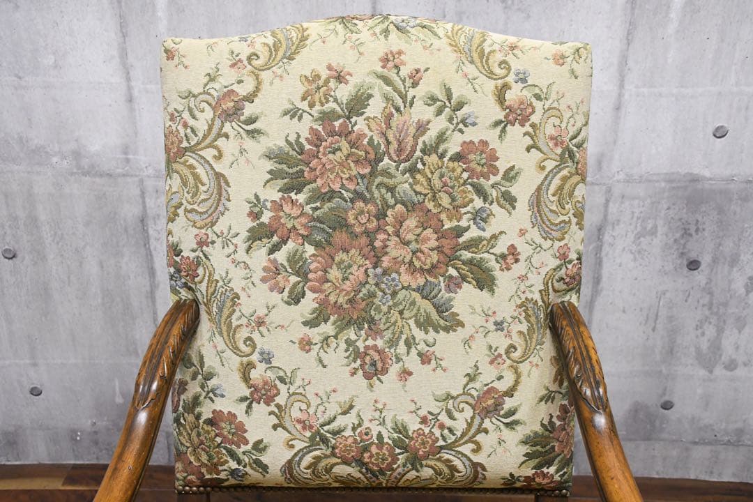 EIC27 英国アンティーク アームチェア オーク無垢材 ゴブラン張り 単鋲打ち