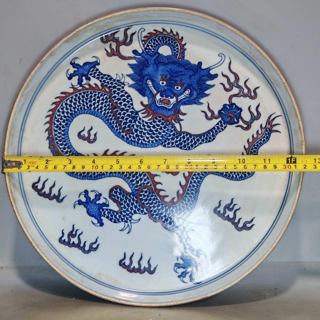 旧家蔵出　時代物　置物　清国時代　大型　青花瓷 お皿