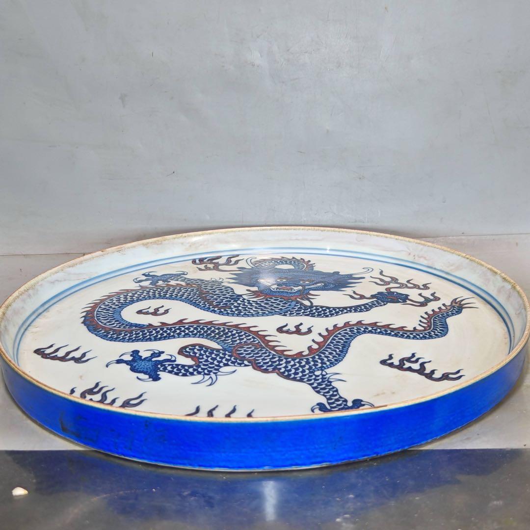 旧家蔵出　時代物　置物　清国時代　大型　青花瓷 お皿