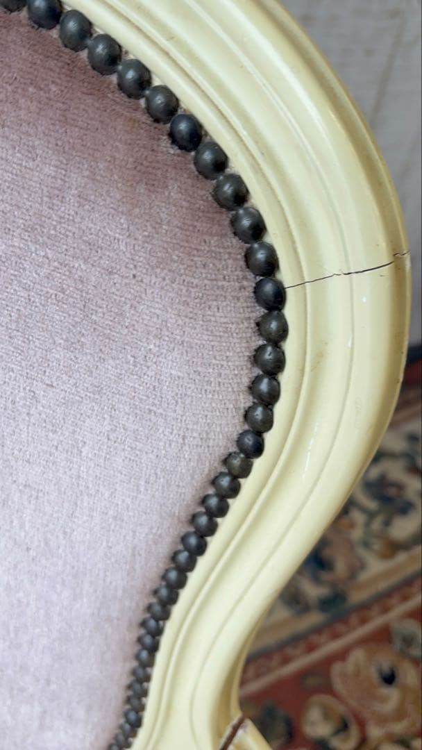 ロココアンティーク 木製ダイニングチェア ベロアアームチェア 姫系 フレンチ家具