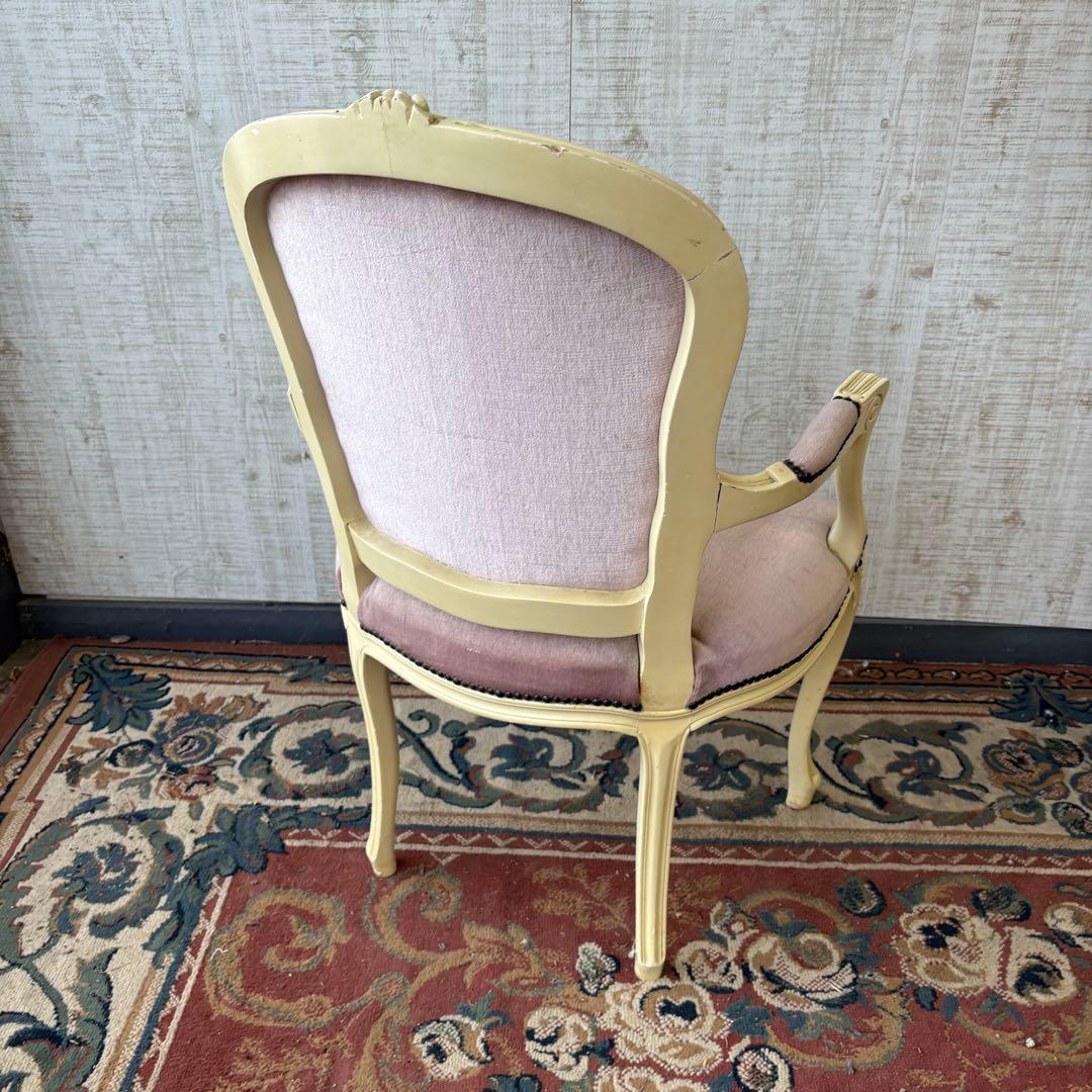 ロココアンティーク 木製ダイニングチェア ベロアアームチェア 姫系 フレンチ家具