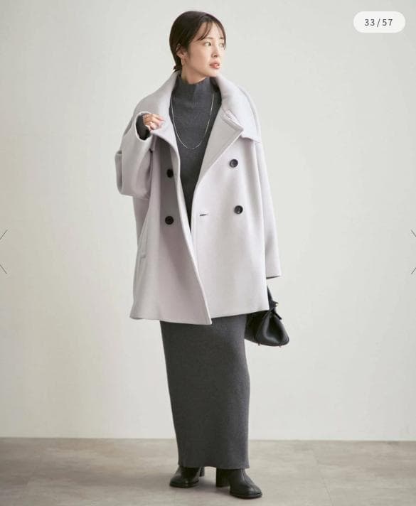 新品タグ付✨NOBLE スタンドカラーオーバーコート 完売色ベージュ 日本製 F