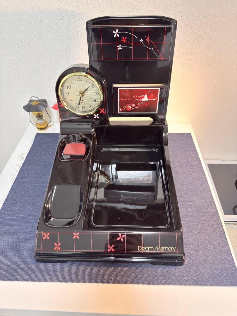 【未開封/動作OK】超希少 昭和レトロ 電話台 オルゴール付時計 漆器風 当時物