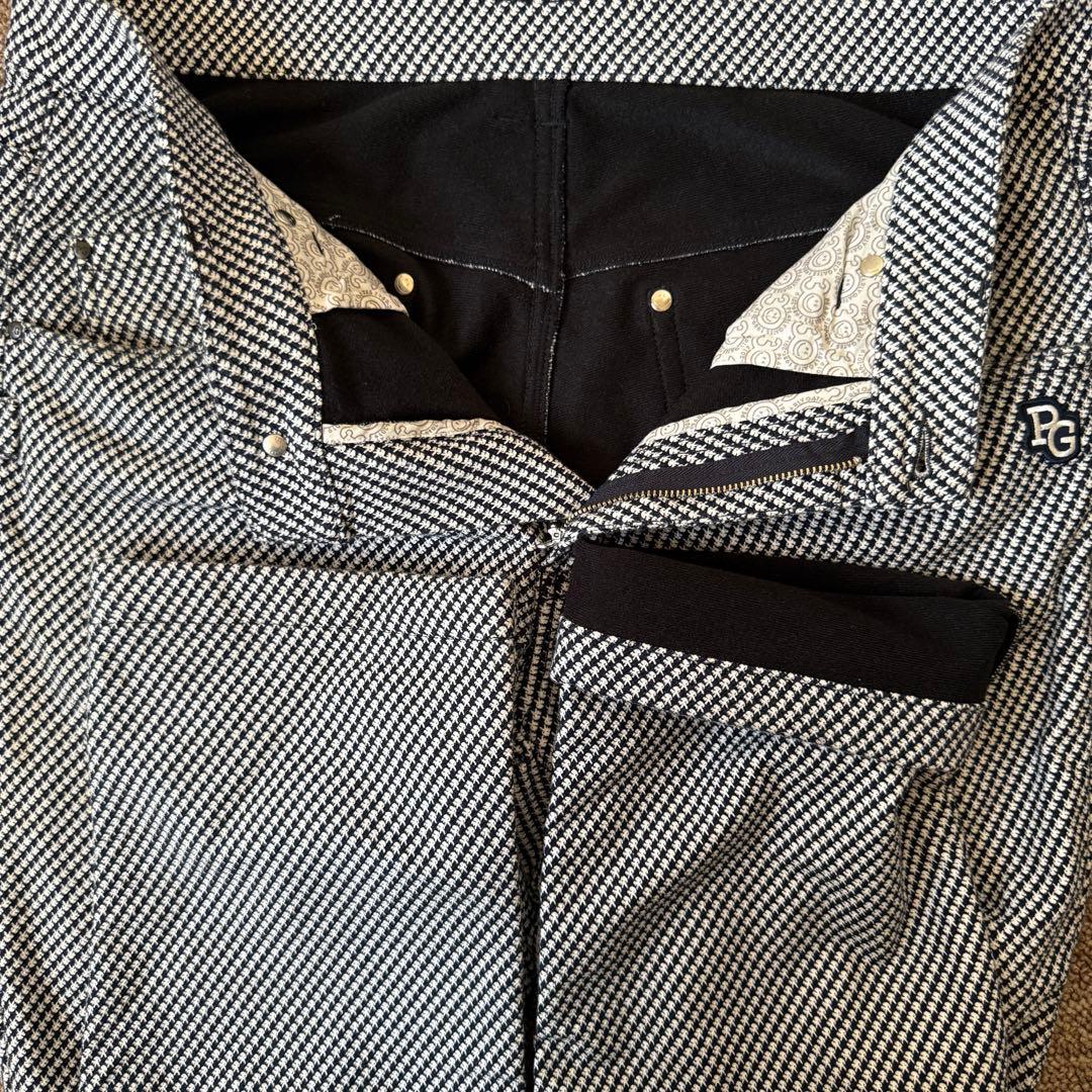 裏起毛　防寒　秋冬　パーリーゲイツ　パンツ　XL〜XXL相当 千鳥格子　黒　白