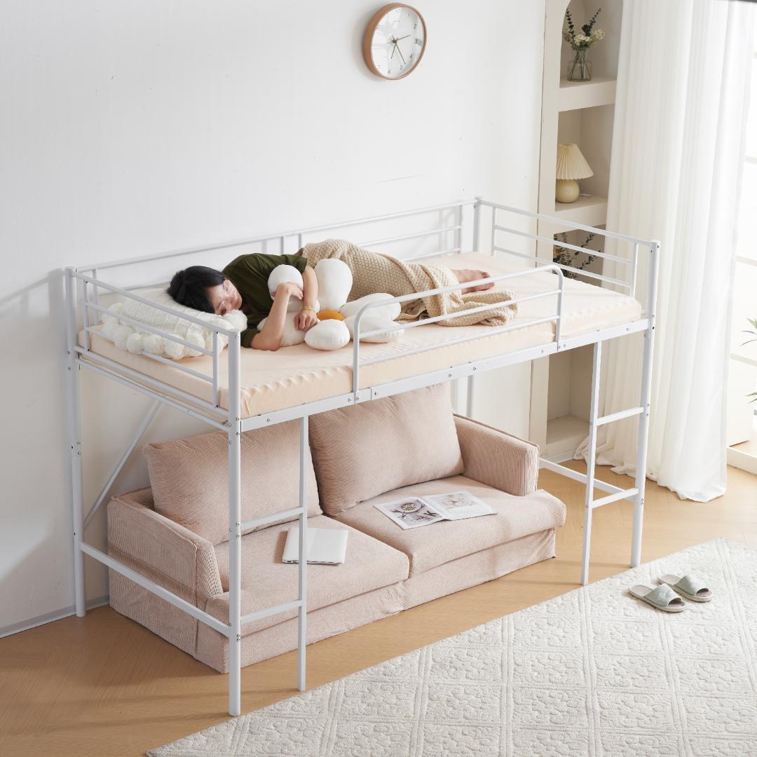 ロフトベッド　シングルサイズ　デスク付き　スチール製　北欧風　WHITE