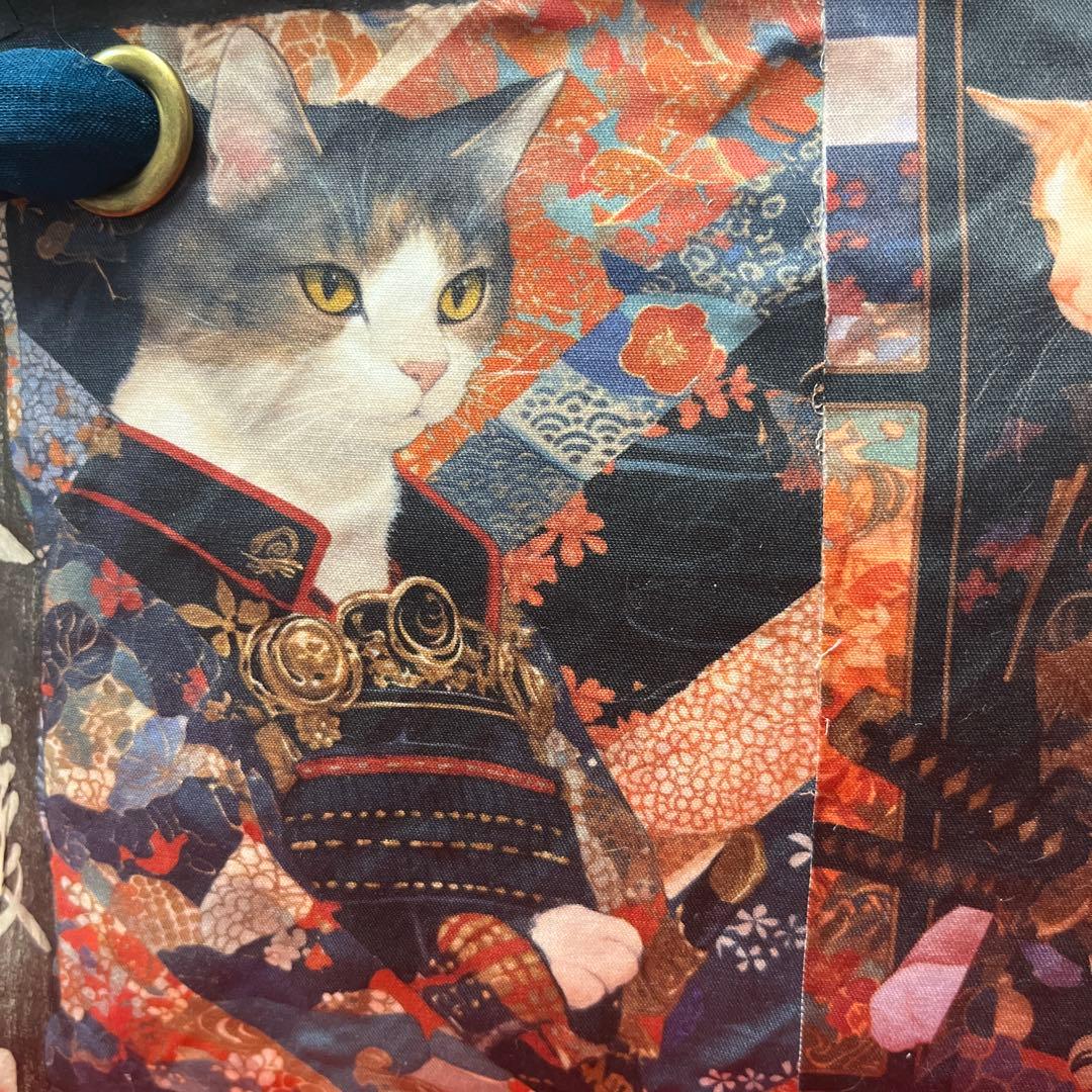 侍猫 一閑張り バッグ かごバッグ ハンドバッグ 和猫 和柄 武士 少し小さめ