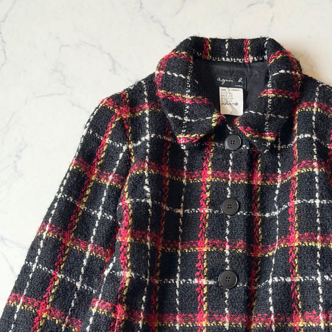【希少】 アニエスベー フランス製 ウールジャケットコート ツイード チェック柄