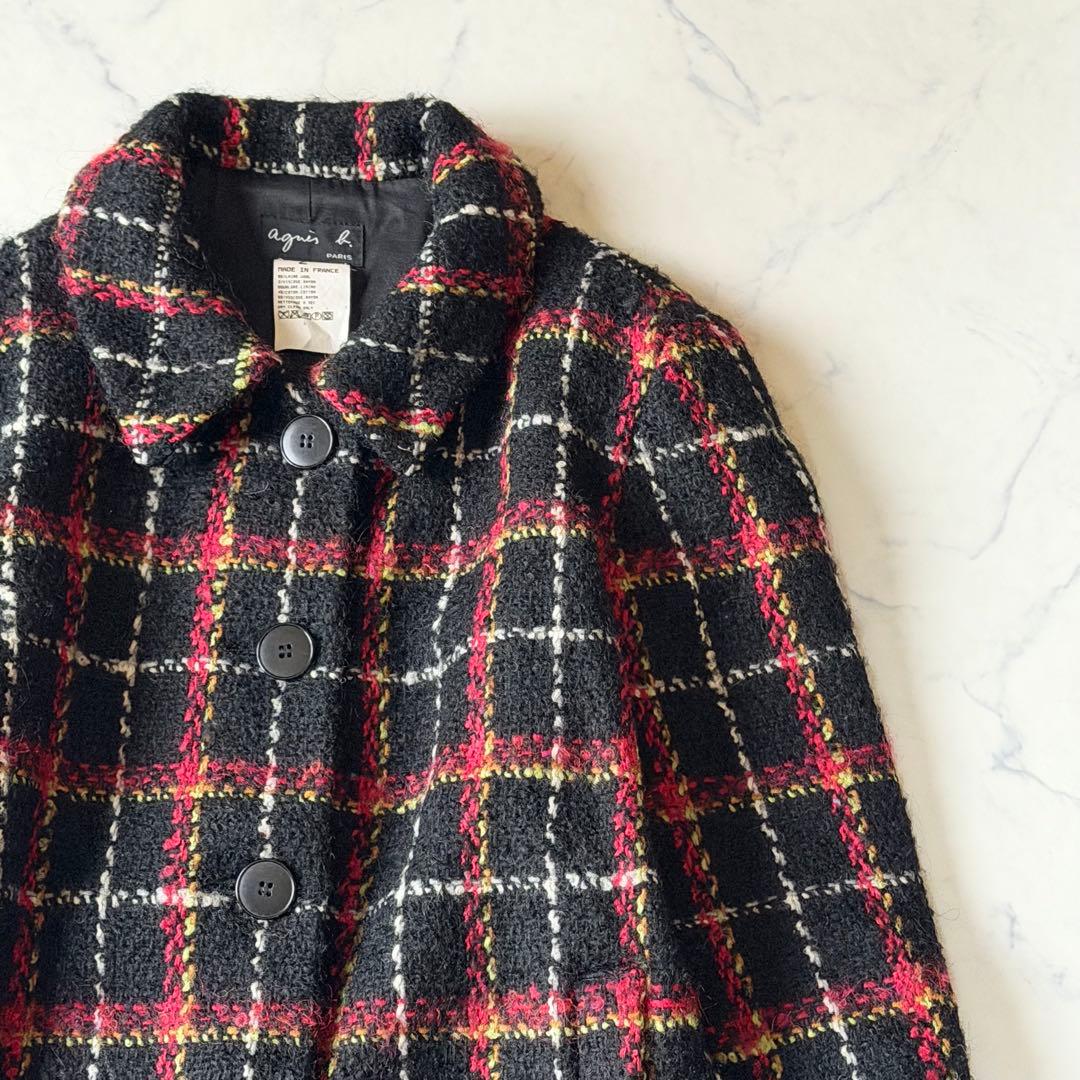 【希少】 アニエスベー フランス製 ウールジャケットコート ツイード チェック柄