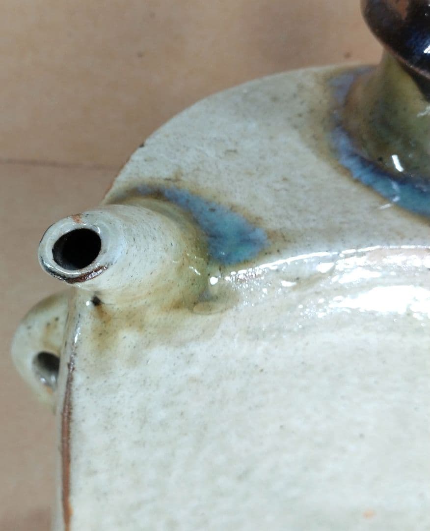 金城次郎 壷屋 抱瓶 共箱 ｗ24㎝【本物保証】壷屋焼やちむん 人間国宝 双魚