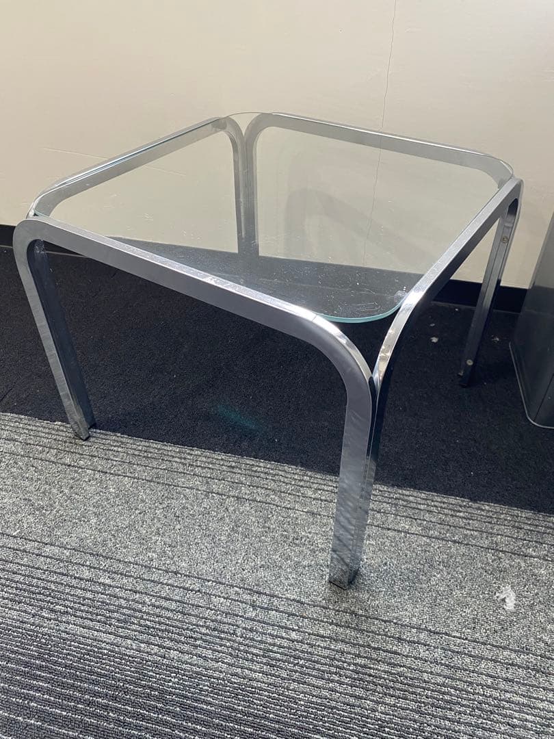 スペースエイジ　ガラステーブル　メッキ　ミッドセンチュリー