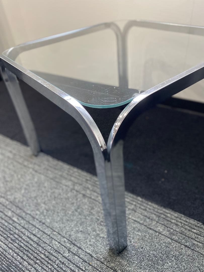 スペースエイジ　ガラステーブル　メッキ　ミッドセンチュリー