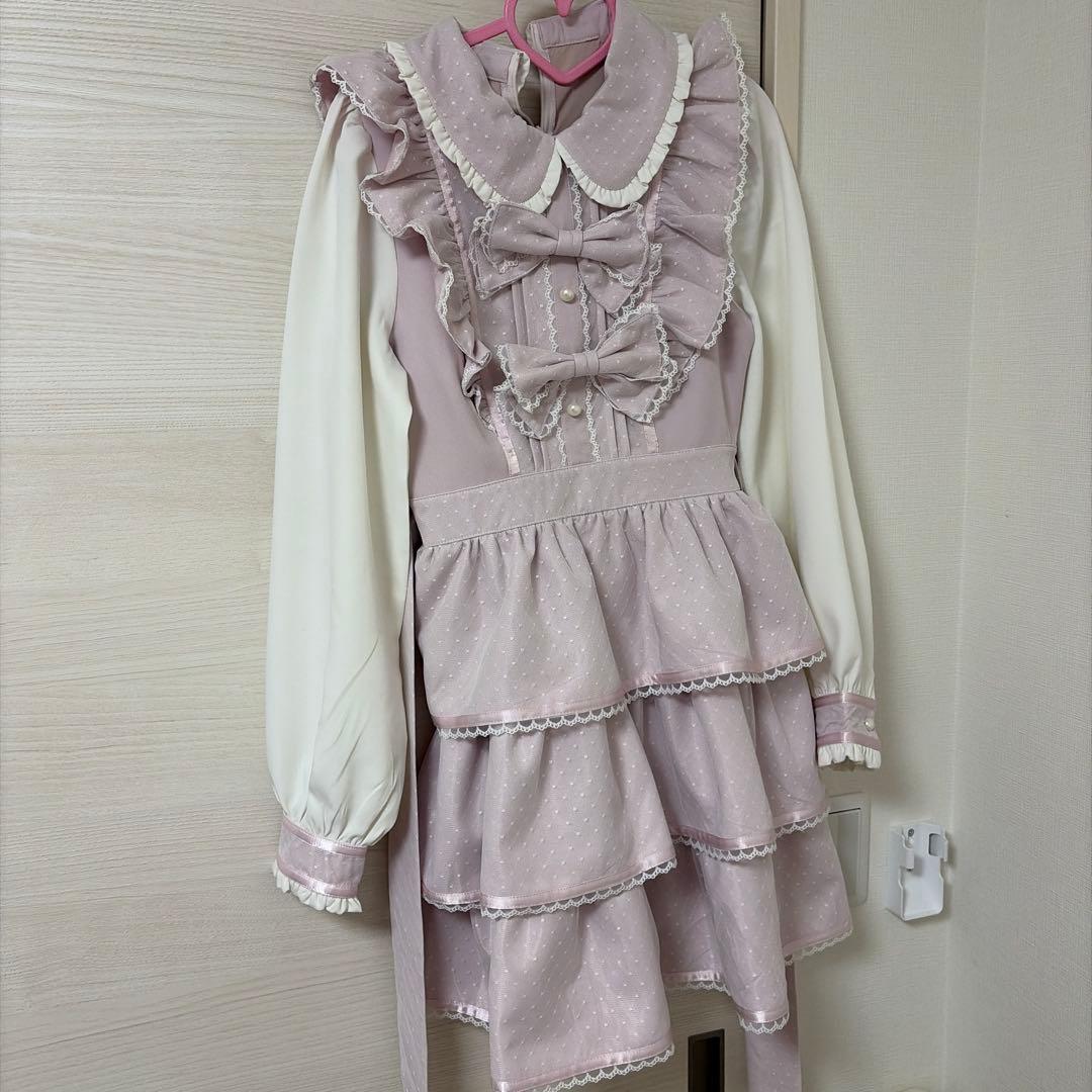 ね*♡様 Honey Cinnamon リボン付きドットチュールワンピース ピン