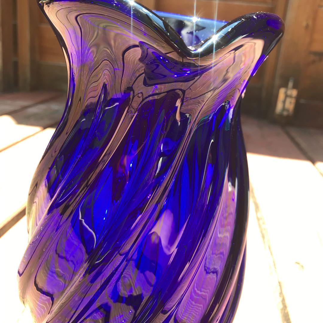 Art Glass IWATU GLASS 瑠璃色の花瓶