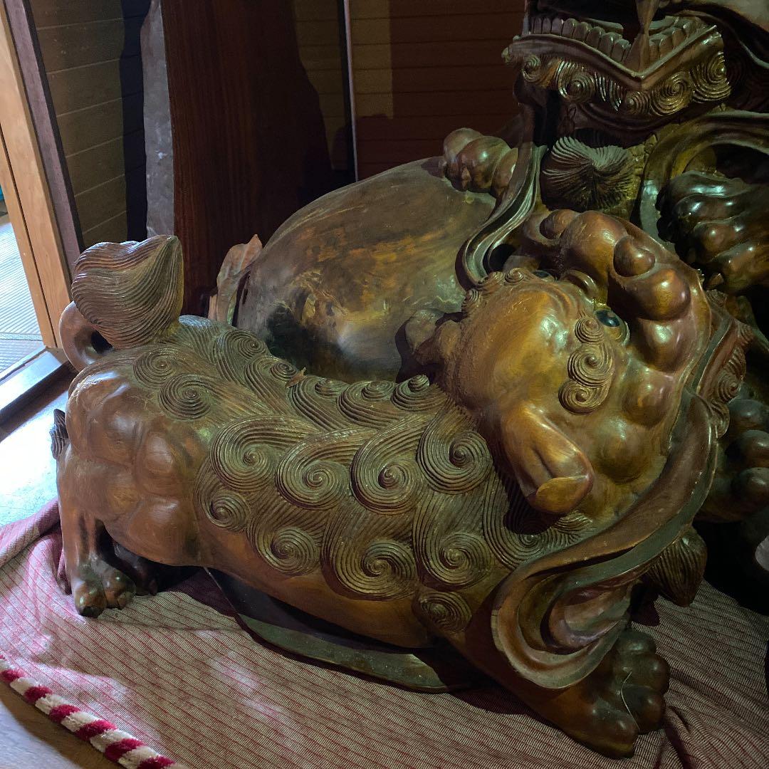 玉杢の特大獅子一刀彫り　名作珍品